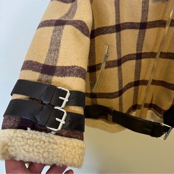 NWT J.O.A Aviator Jacket Sherpa Lined Plaid Vintage Checkered Belted Womens XS - Picture 8 of 10
